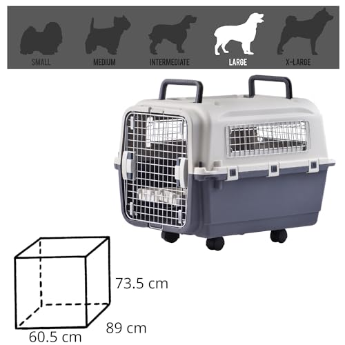 Hunde-Transportbox groß, grau-weiß, 89x61x74 cm