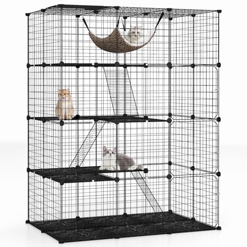 Katzengehege 4-stöckig, schwarz, 109,5x74x142 cm