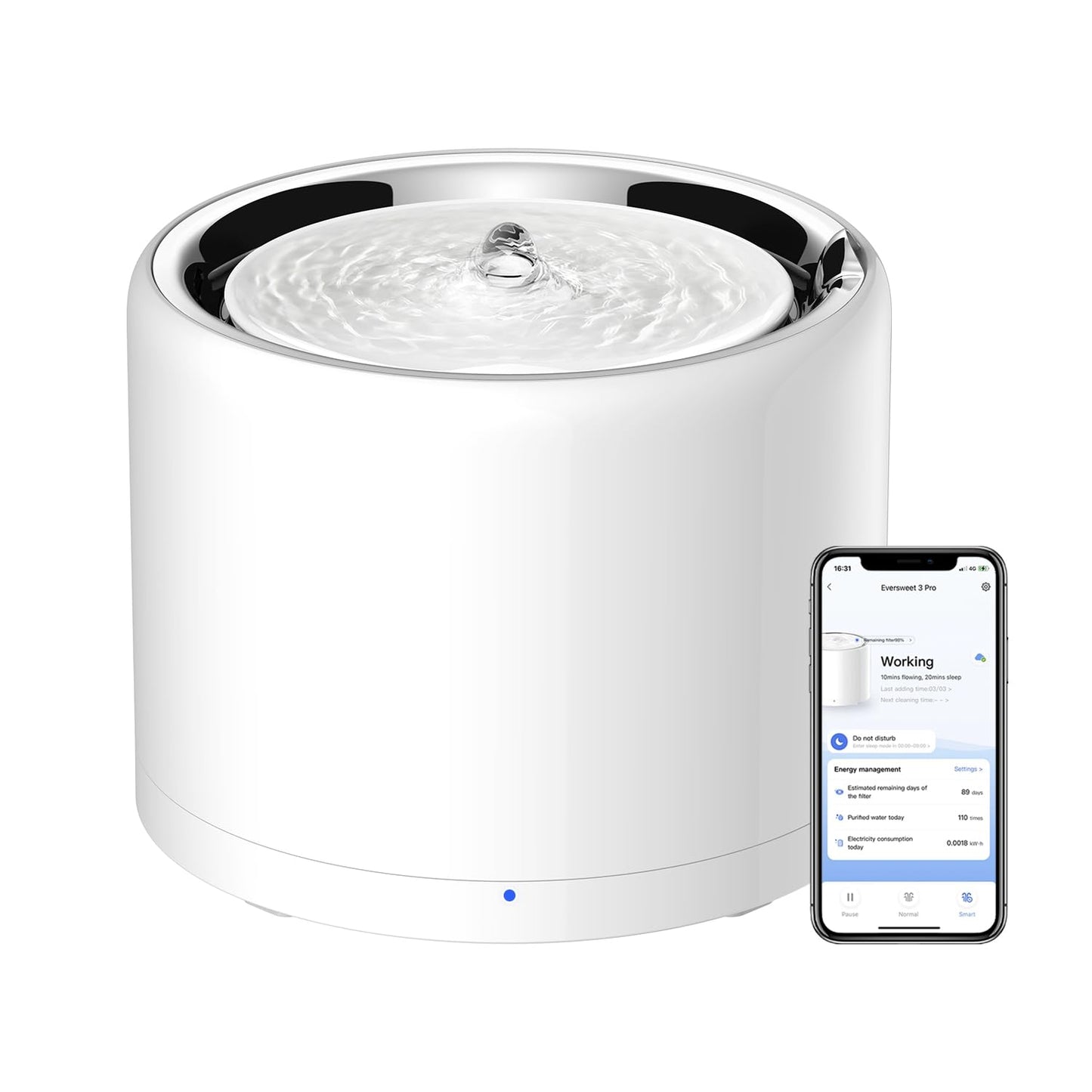 Trinkbrunnen für Haustiere, 1,8L, Edelstahl, App