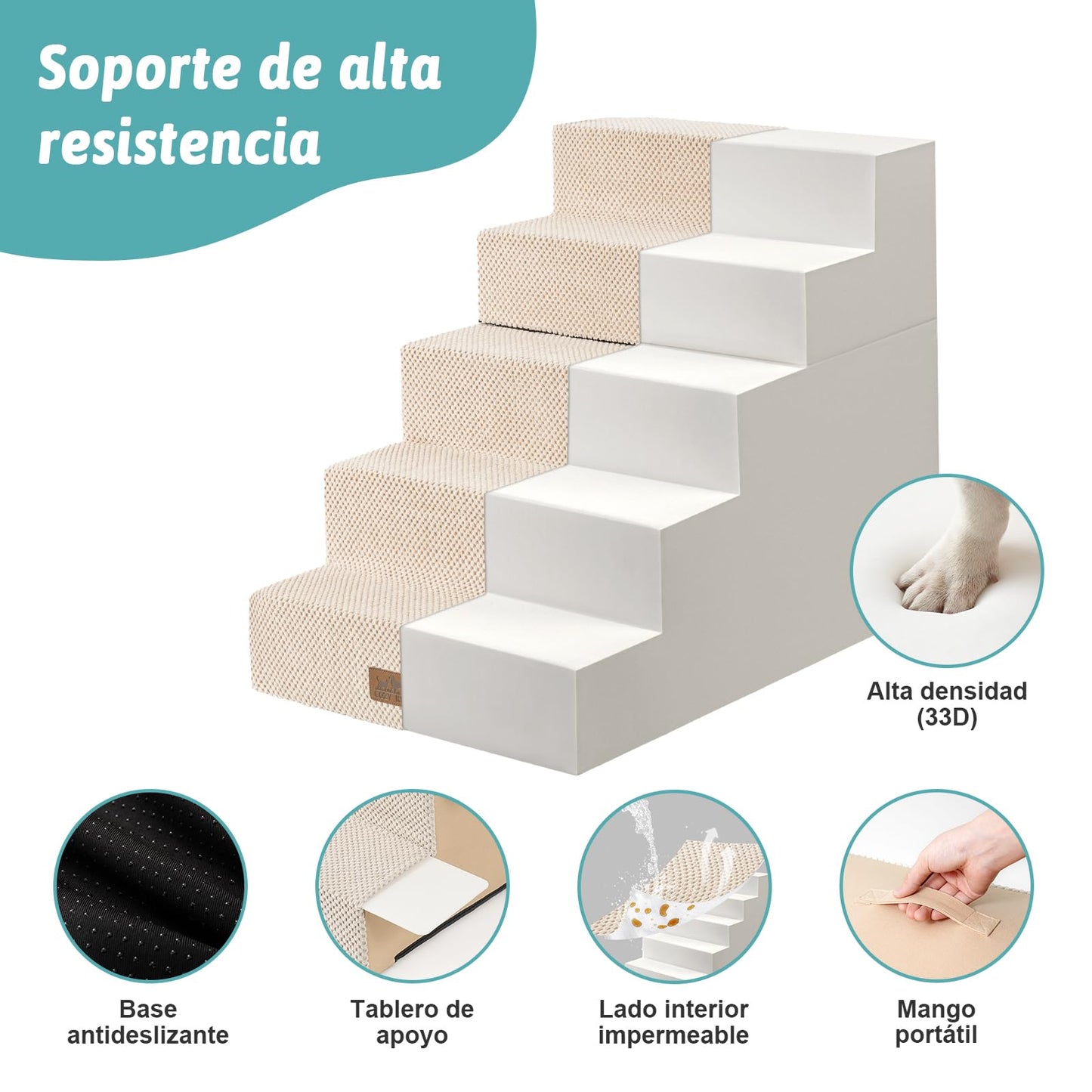 Hundetreppe, 75x50x60 cm, khaki, abnehmbar