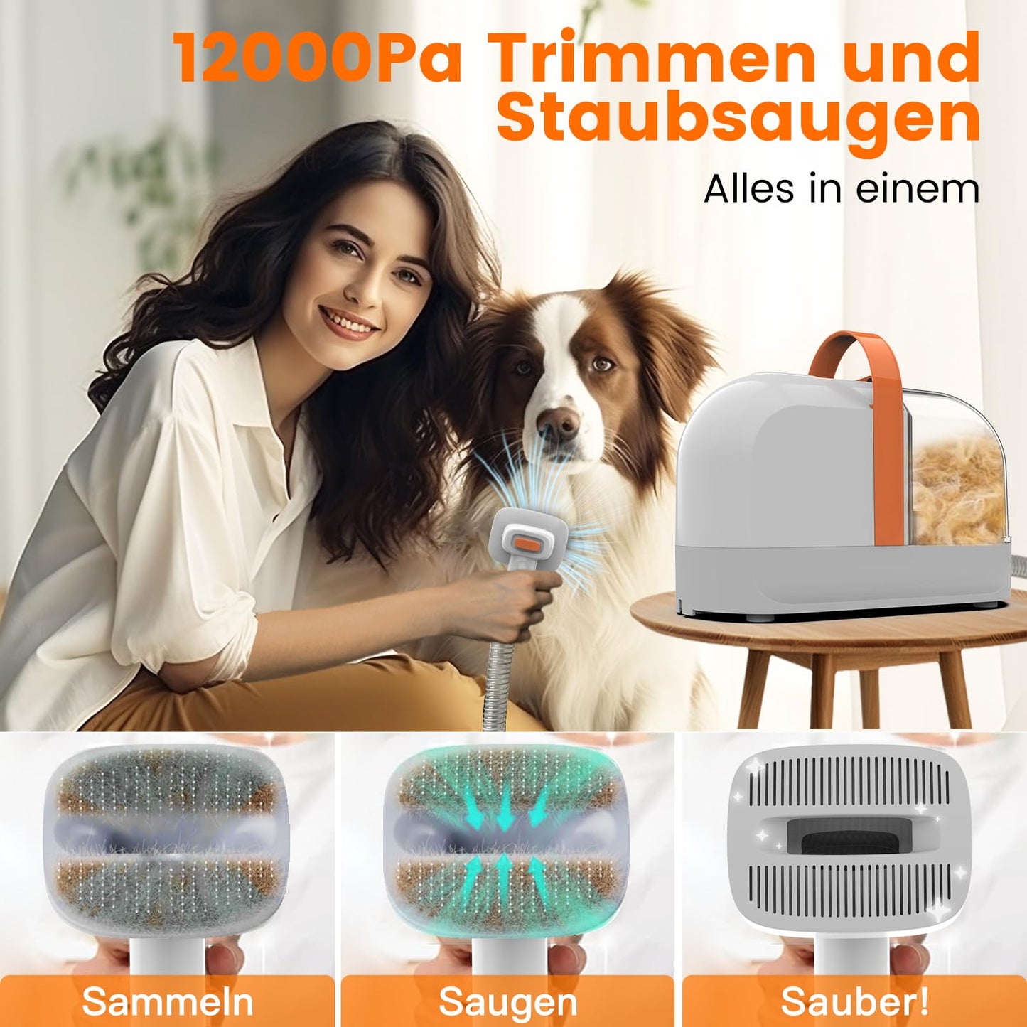 Hundefriseurset mit Staubsauger, 12000Pa, 4-teilig