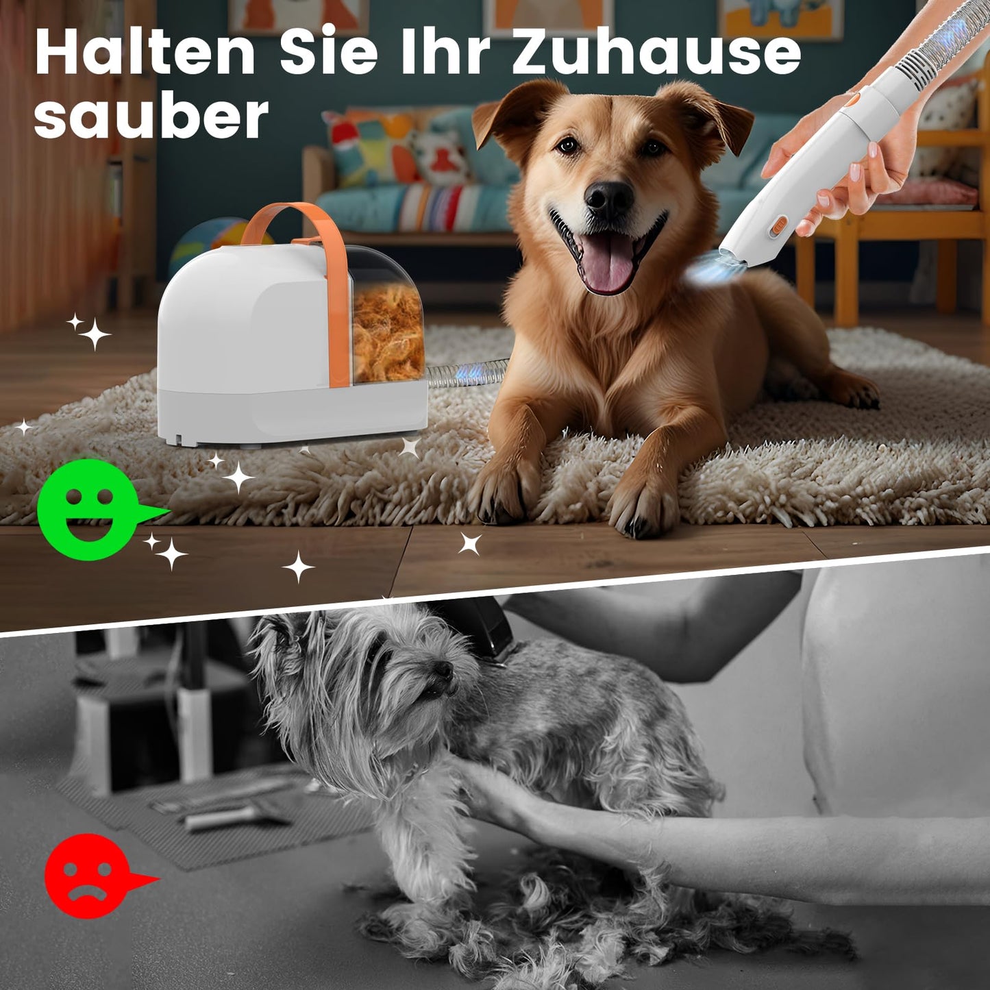 Hundefriseurset mit Staubsauger, 12000Pa, 4-teilig