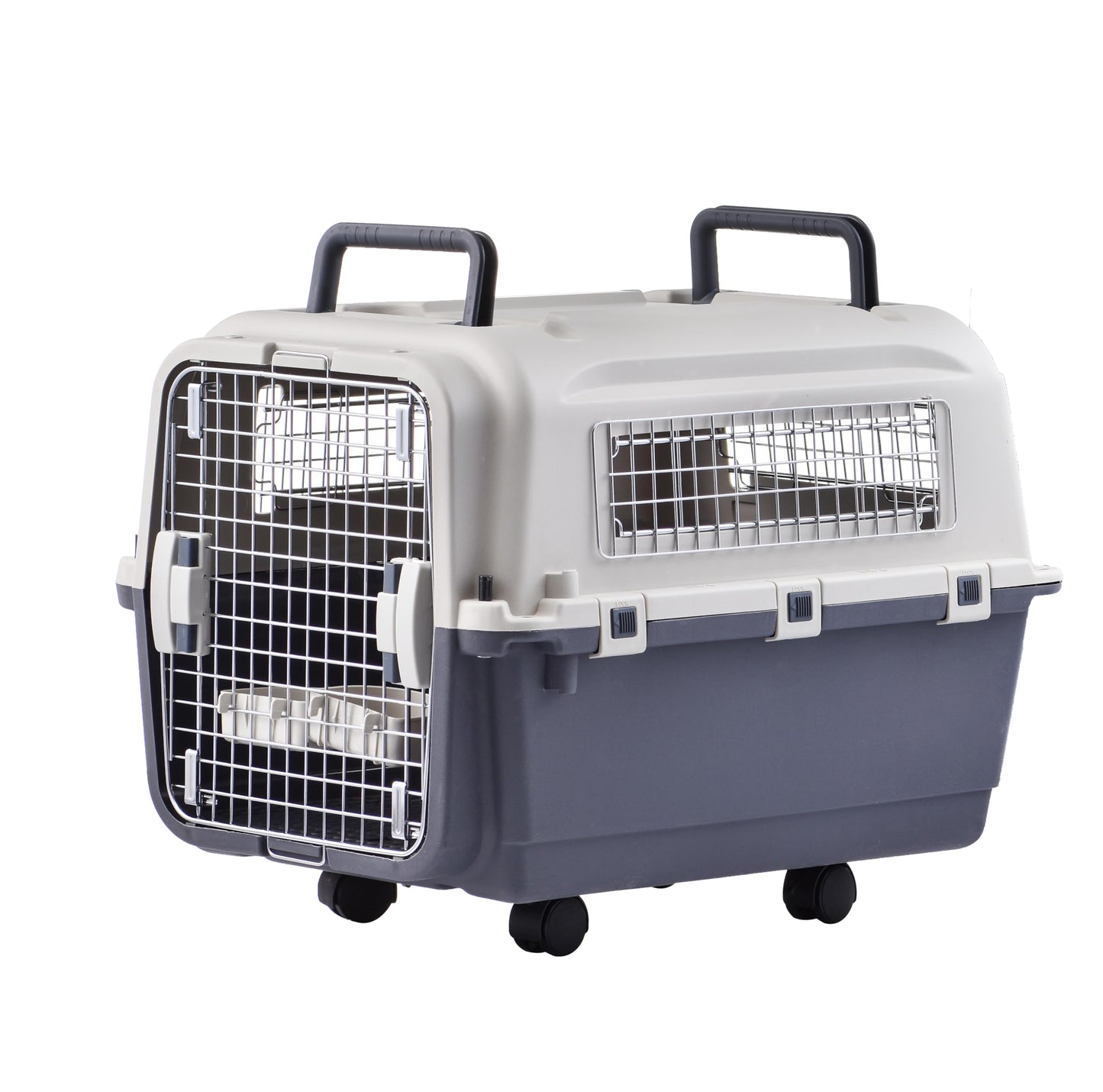 Hunde-Transportbox groß, grau-weiß, 89x61x74 cm