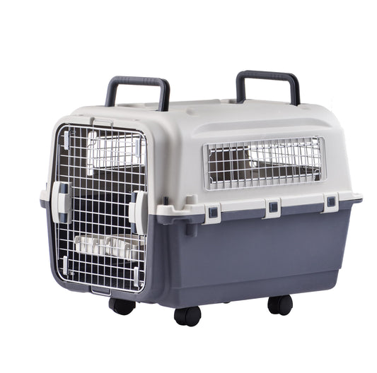 Hunde-Transportbox groß, grau-weiß, 89x61x74 cm