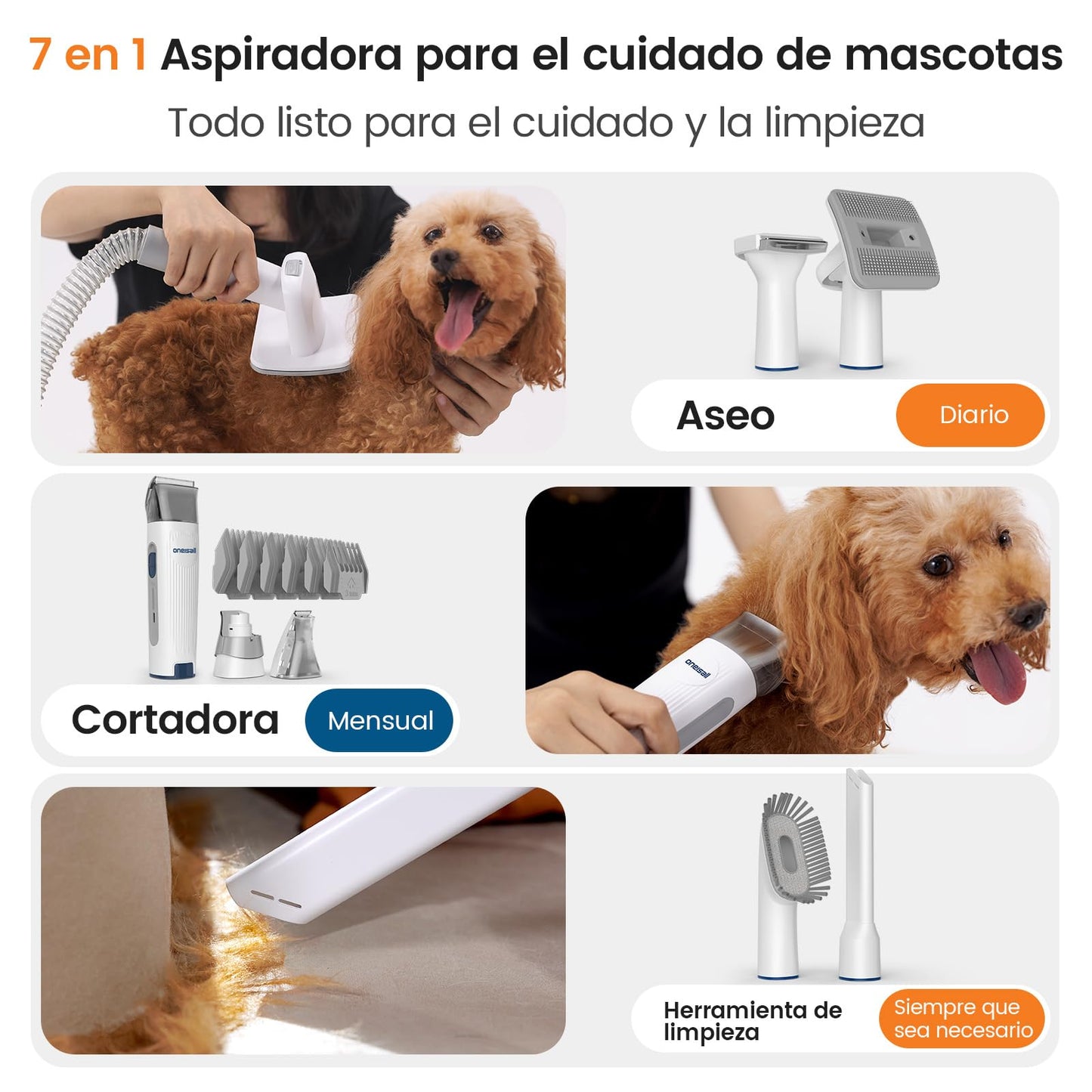 Hundefriseurset mit Staubsauger, blau, 7-teilig