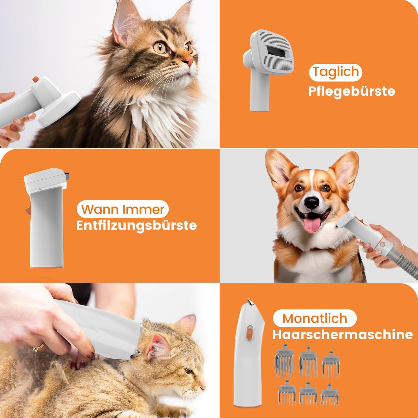 Hundefriseurset mit Staubsauger, 12000Pa, 4-teilig