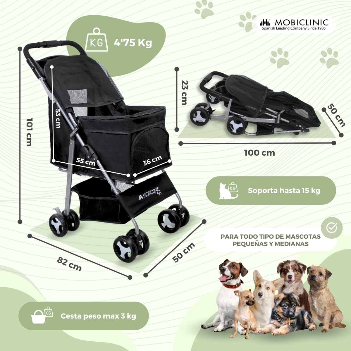 Hundewagen faltbar, bis 15 kg, schwarz