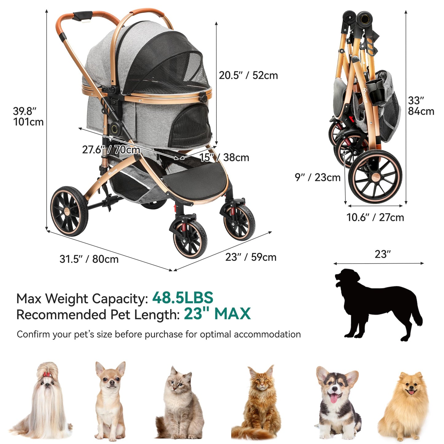 Hundewagen 3-in-1, faltbar, grau