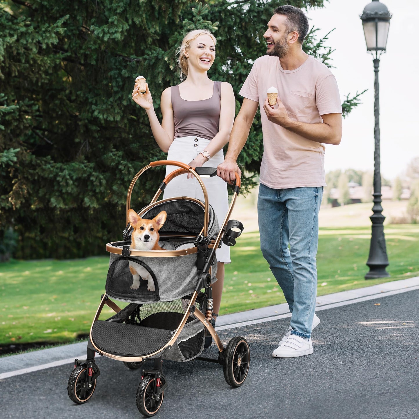 Hundewagen 3-in-1, faltbar, grau