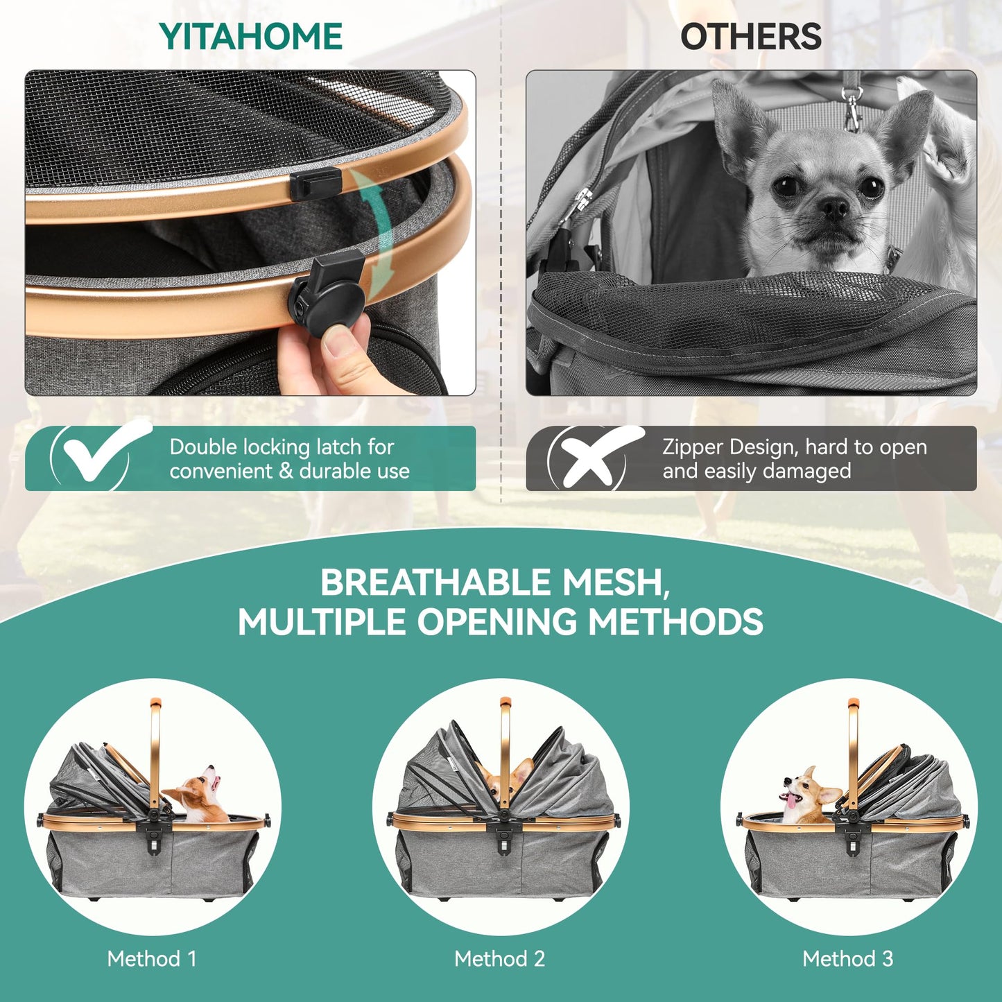 Hundewagen 3-in-1, faltbar, grau
