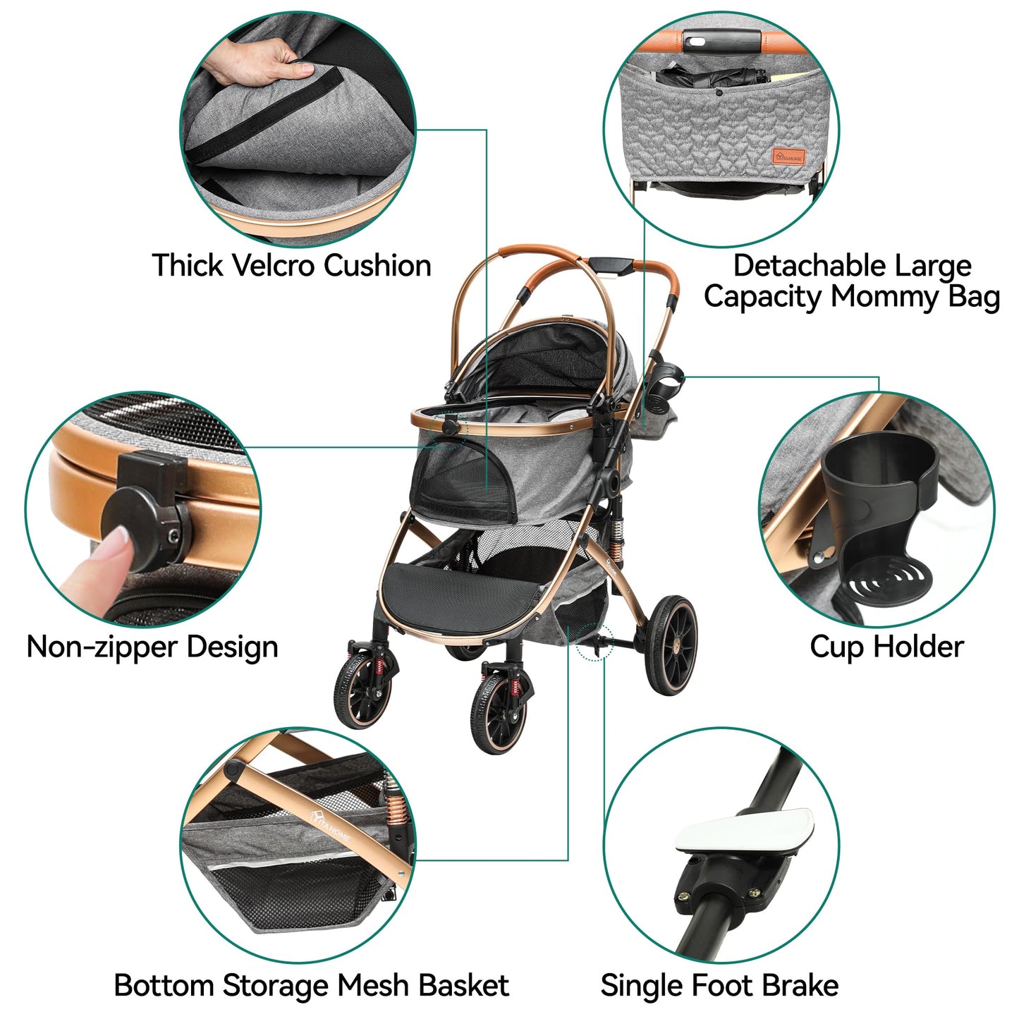 Hundewagen 3-in-1, faltbar, grau