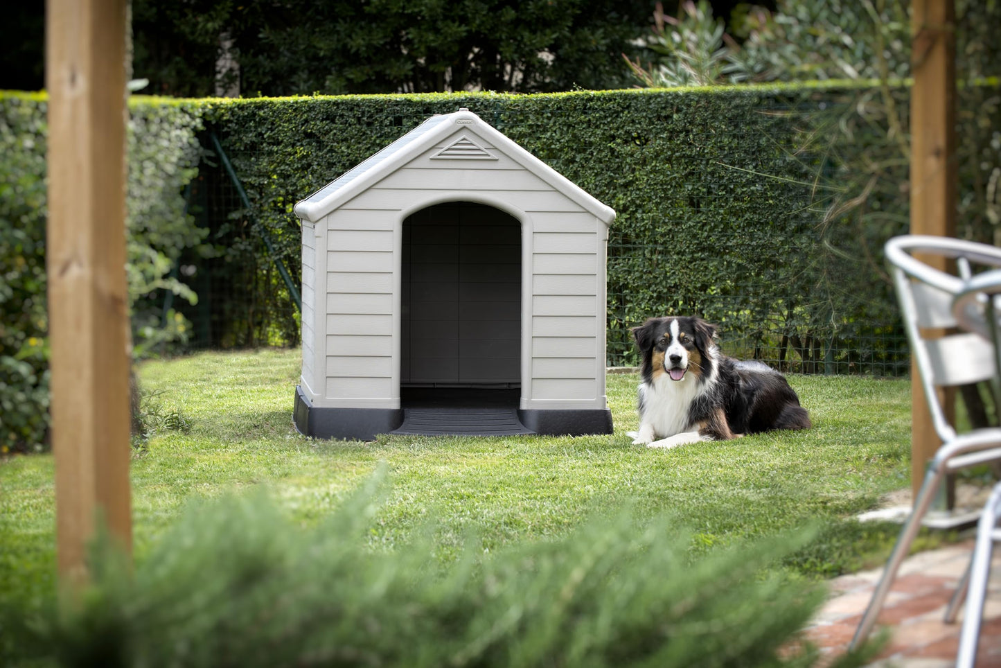 Hundehütte aus Kunststoff, grau, 95x99x99 cm
