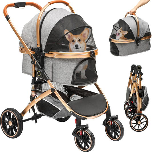 Hundewagen 3-in-1, faltbar, grau